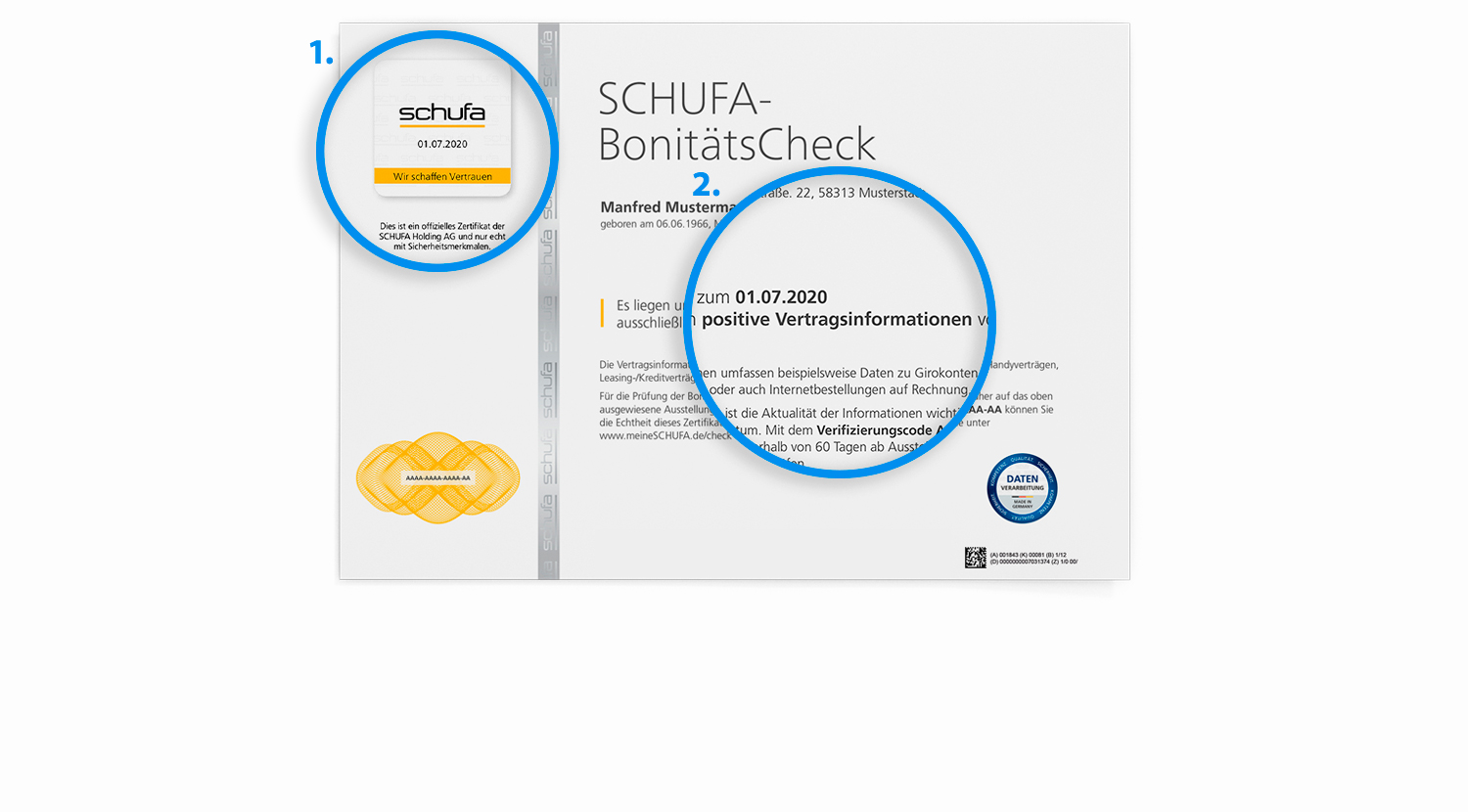 Das Zertifikat des SCHUFA-BonitätsChecks bewertet Ihre Bonität